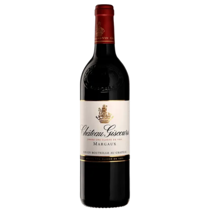 Chateau Giscours Margaux red wine bottle on a white background