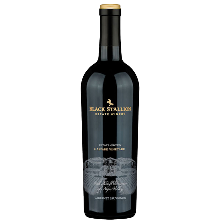 Wine bottle with 'Black Stallion Estate Winery' label on a white background