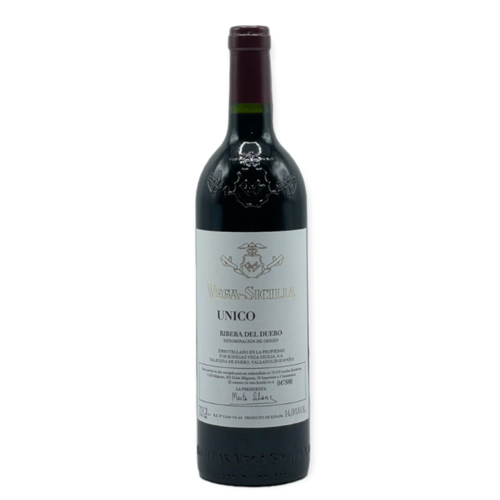 Red wine bottle with label on a white background