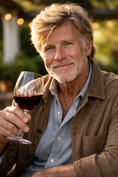 Baby boomer enjoying red wine