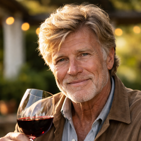 Baby boomer enjoys red wine