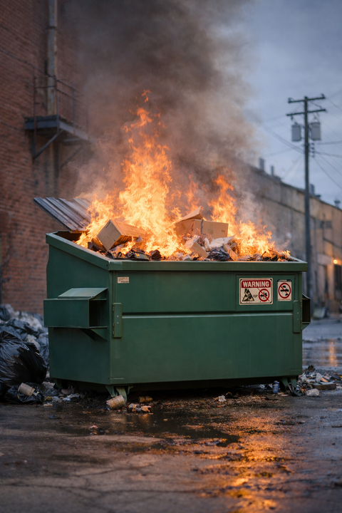 dumpster fire sale at rndc disbributing company