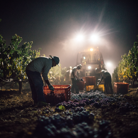 Night picking grapes for wine
