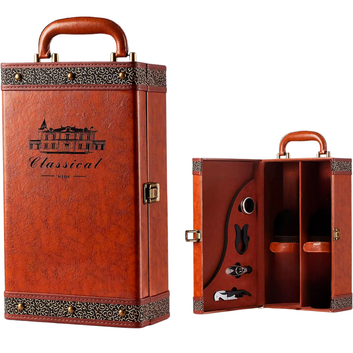 Coffret cadeau pour deux bouteilles de vin avec ensemble d’accessoires