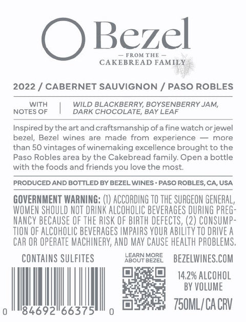 Bezel By Cakebread 2022 Cabernet Sauvignon, Paso Robles