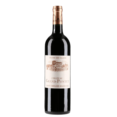 Red wine bottle with a visible label on a white background