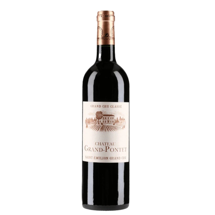 Red wine bottle with a visible label on a white background