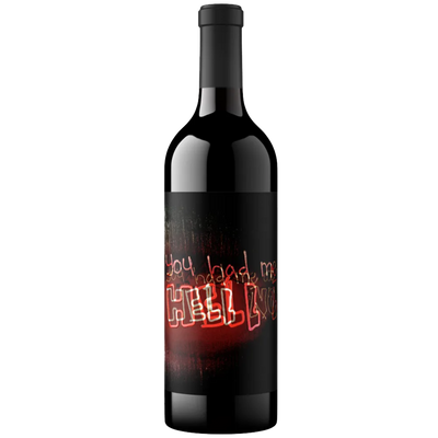 Wine bottle with a unique label on a white background