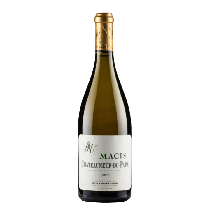 Wine bottle with gold foil cap and white label on a white background