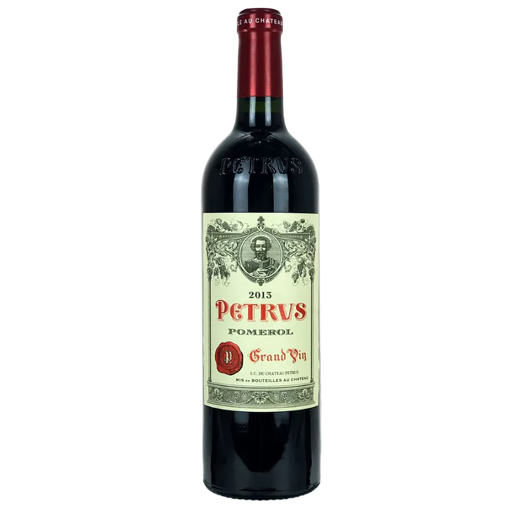 Bottle of Petrus 2007 Pomerol Grand Vin wine on a white background