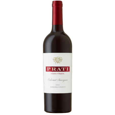 Red wine bottle with 'Prati' label on a white background
