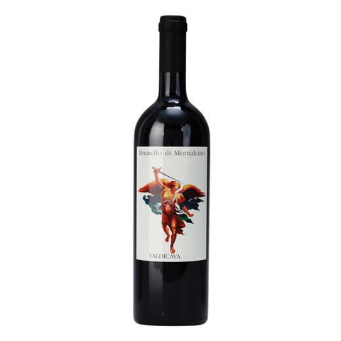 Wine bottle with a decorative label on a white background, Valdicava Brunello di Montalcino